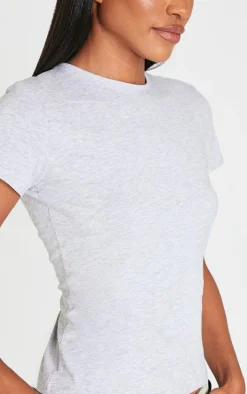 Basic Grey Marl Cotton Blend Fitted Crew Neck T Shirt