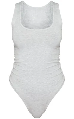 Basic Grey Marl Cotton Blend Racer Back Bodysuit