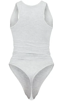 Basic Grey Marl Cotton Blend Racer Back Bodysuit