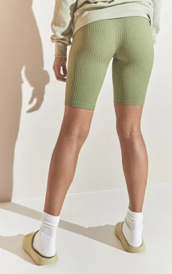 Basic Khaki Structured Snatched Rib Bike Shorts