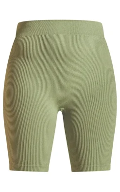 Basic Khaki Structured Snatched Rib Bike Shorts