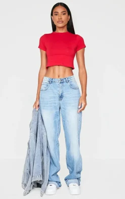 Basic Red Short Sleeve Crop T Shirt