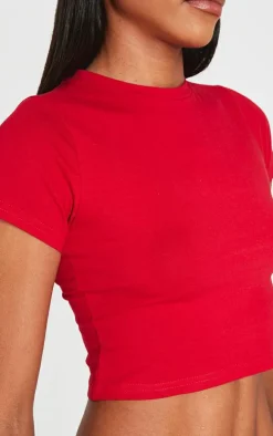 Basic Red Short Sleeve Crop T Shirt