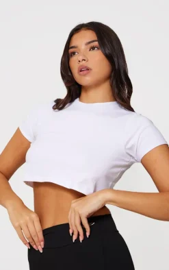 Basic Roll Sleeve White Crop Top