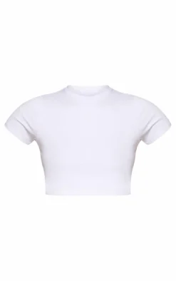 Basic Roll Sleeve White Crop Top