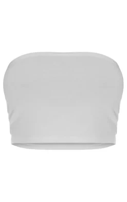 Basic White Cotton Blend Bandeau Crop Top