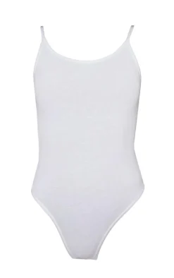 Basic White Cotton Blend Scoop Neck Bodysuit