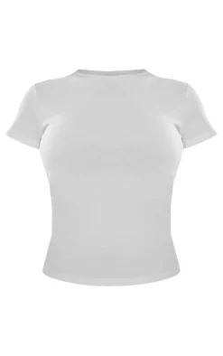 Basic White Cotton Blend Fitted Crew Neck T Shirt