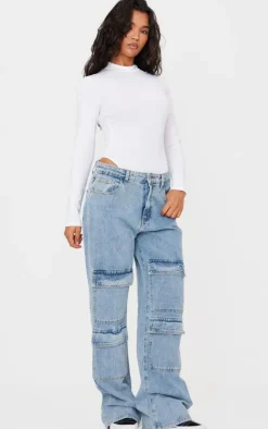 Basic White Cotton Blend Roll Neck Bodysuit