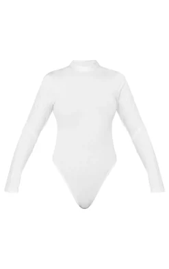 Basic White Cotton Blend Roll Neck Bodysuit