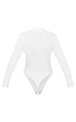 Basic White Cotton Blend Roll Neck Bodysuit