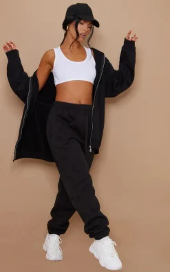 Basic White Cotton Blend Sleeveless Elastic Hem Crop Top