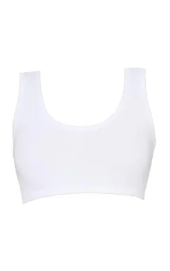 Basic White Cotton Blend Sleeveless Elastic Hem Crop Top
