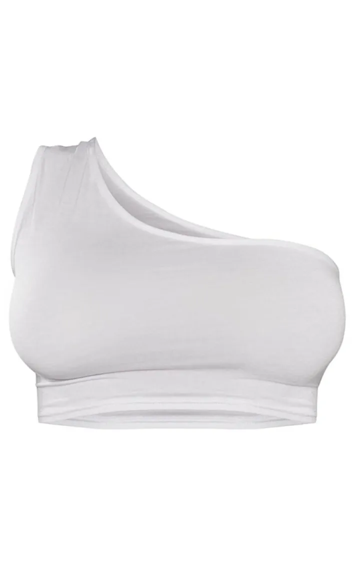 Basic White One Shoulder Jersey Crop Top