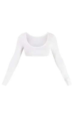 Basic White Rib Long Sleeve Crop Top