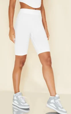 Basic White Structured Snatched Rib Bike Shorts