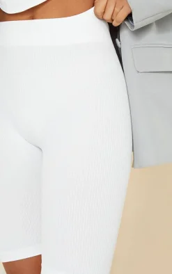 Basic White Structured Snatched Rib Bike Shorts