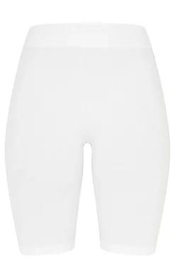Basic White Structured Snatched Rib Bike Shorts