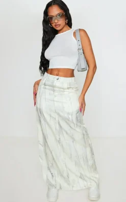 Beige Abstract Printed Woven Tailored Maxi Skirt