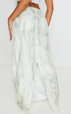 Beige Abstract Printed Woven Tailored Maxi Skirt