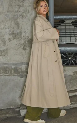 Beige Belted Double Breasted Trench Coat