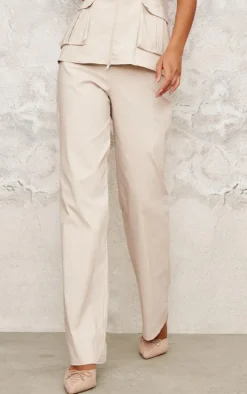 Beige Bengaline Straight Leg Pants