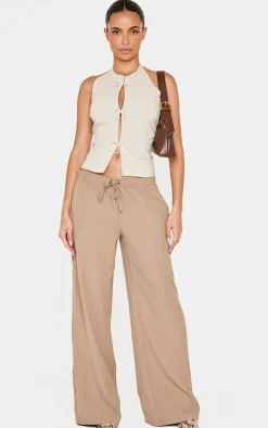 Beige Bow Detail Long Top