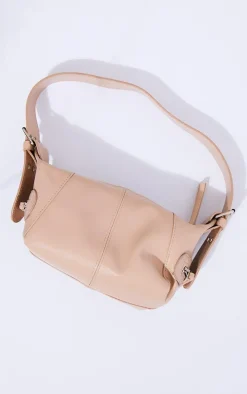 Beige Buckle Slouchy Rectangular Shoulder Bag