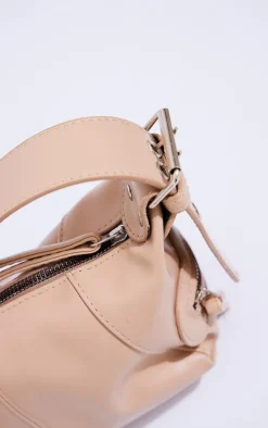 Beige Buckle Slouchy Rectangular Shoulder Bag