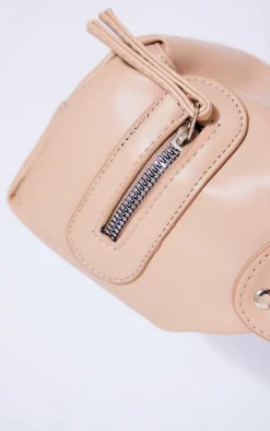 Beige Buckle Slouchy Rectangular Shoulder Bag