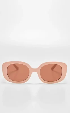 Beige Chunky Frame Round Sunglasses