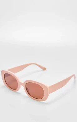 Beige Chunky Frame Round Sunglasses