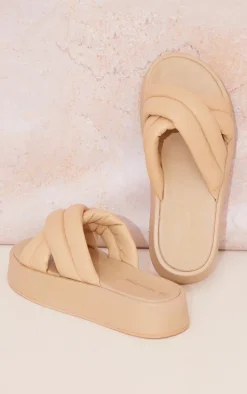 Beige Chunky Padded Cross Straps Sandals