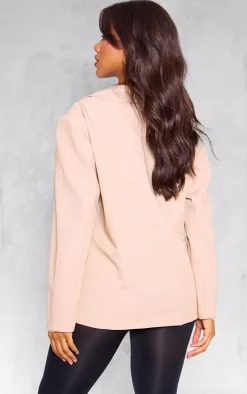Beige Double Breasted Oversized Longline Blazer