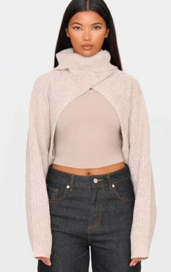 Beige Extreme Cropped Knit Sweater