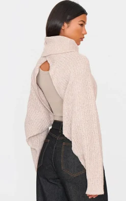 Beige Extreme Cropped Knit Sweater