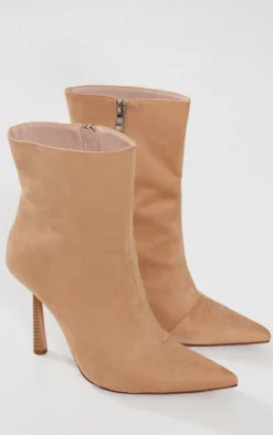 Beige Faux Suede Point Toe Heeled Ankle Boots