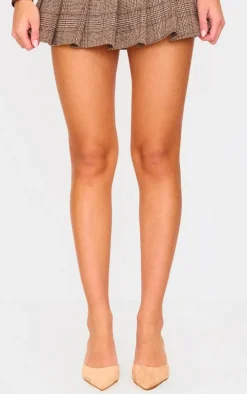 Beige Faux Suede Point Toe Mid Stiletto Heeled Mules