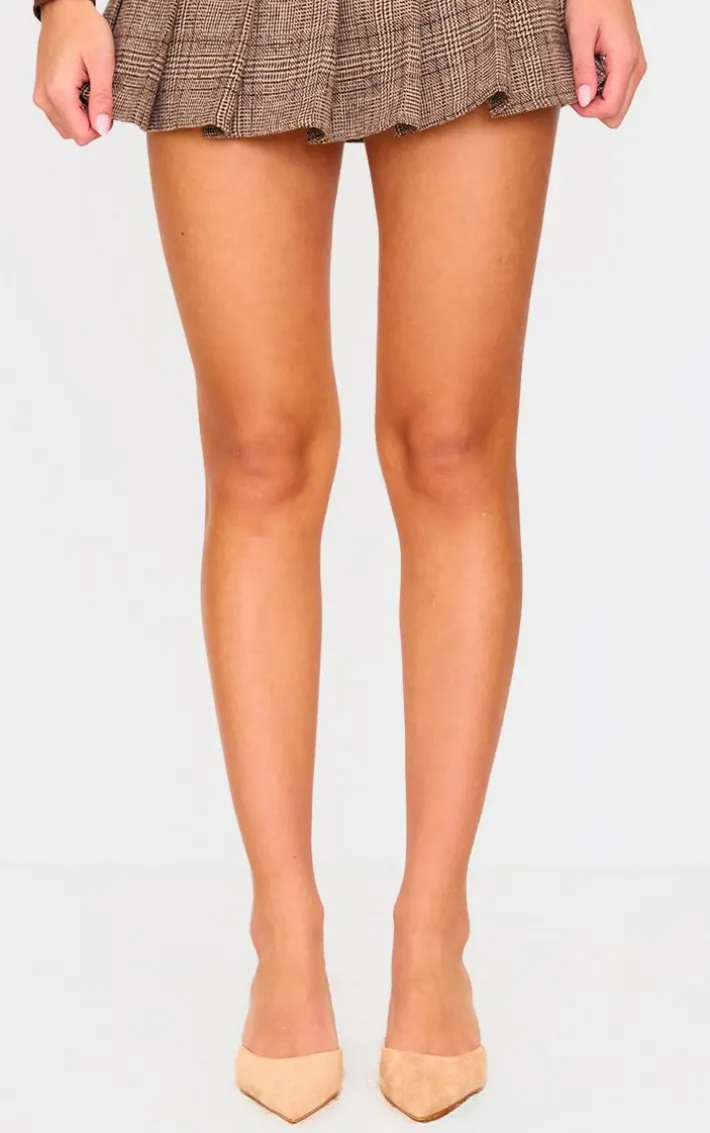 Beige Faux Suede Point Toe Mid Stiletto Heeled Mules