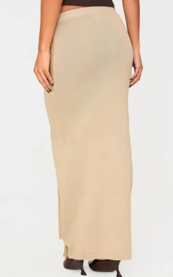 Beige Fine Knit Drape Tie Maxi Skirt