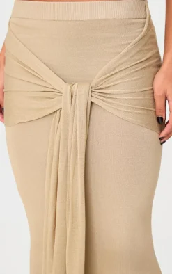 Beige Fine Knit Drape Tie Maxi Skirt