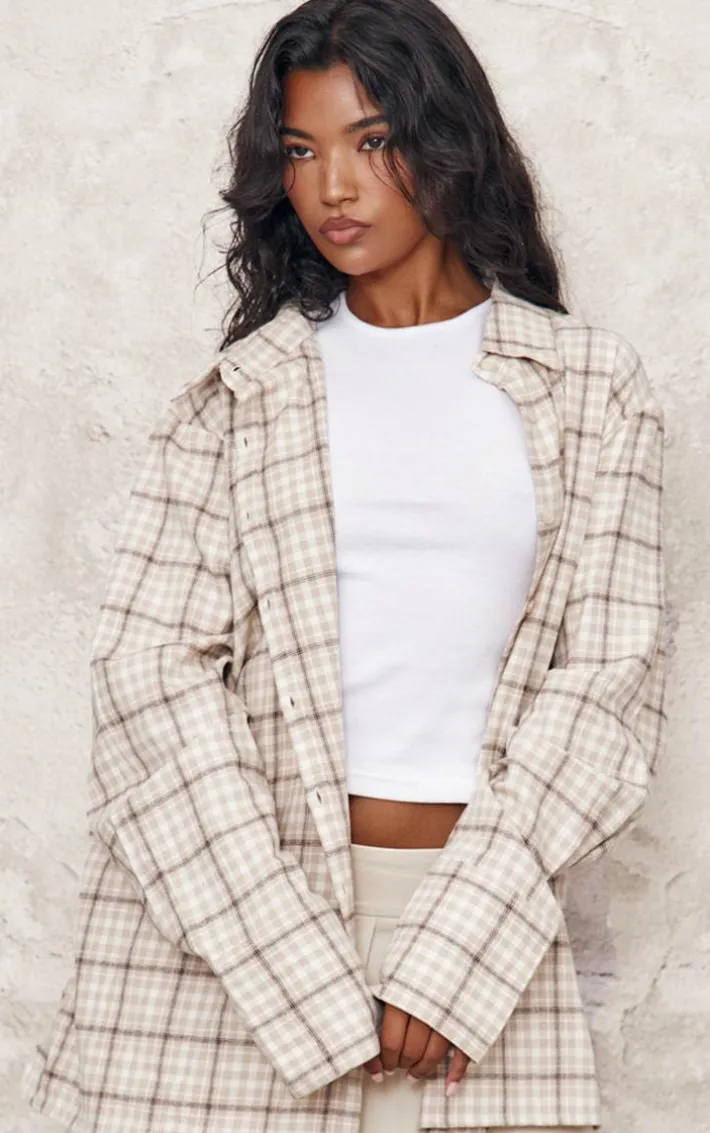 Beige Lightweight Check Oversized Shirt