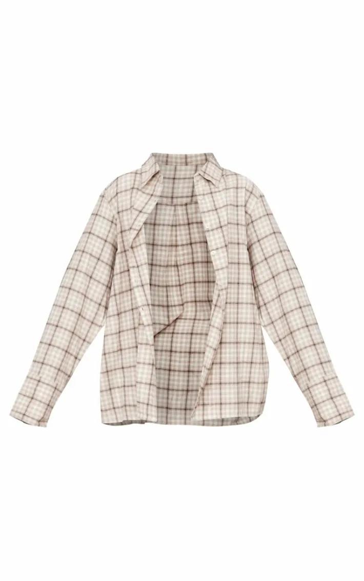 Beige Lightweight Check Oversized Shirt