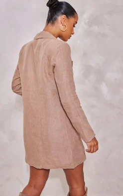 Beige Linen Look Pocket Detail Blazer Dress