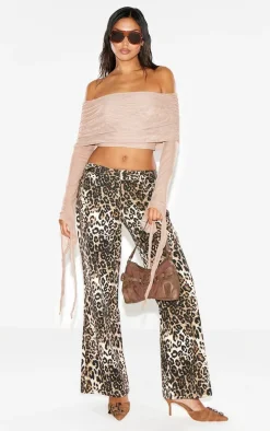 Beige Mesh Ultra Long Drape Sleeve Crop Top