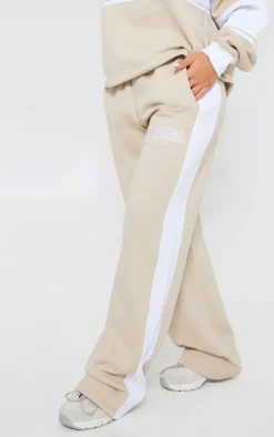 Beige Montreal Embroidered Panelled Wide Leg Sweatpants