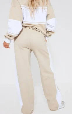 Beige Montreal Embroidered Panelled Wide Leg Sweatpants