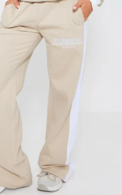 Beige Montreal Embroidered Panelled Wide Leg Sweatpants
