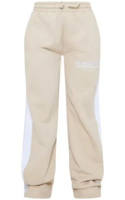 Beige Montreal Embroidered Panelled Wide Leg Sweatpants