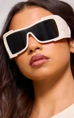Beige Oversized Chunky Visor Sunglasses
